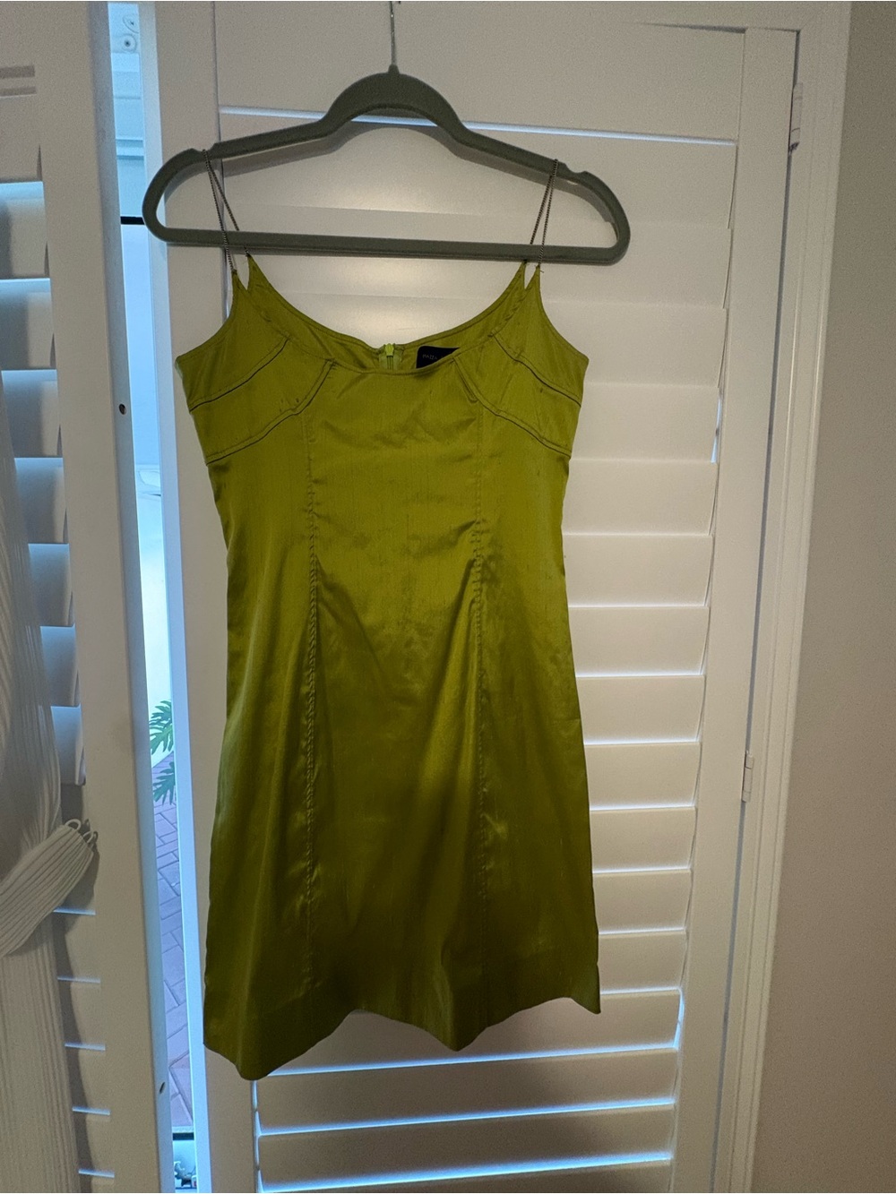 Piazza Sempione Lime Green Satin Slip Mini Dress